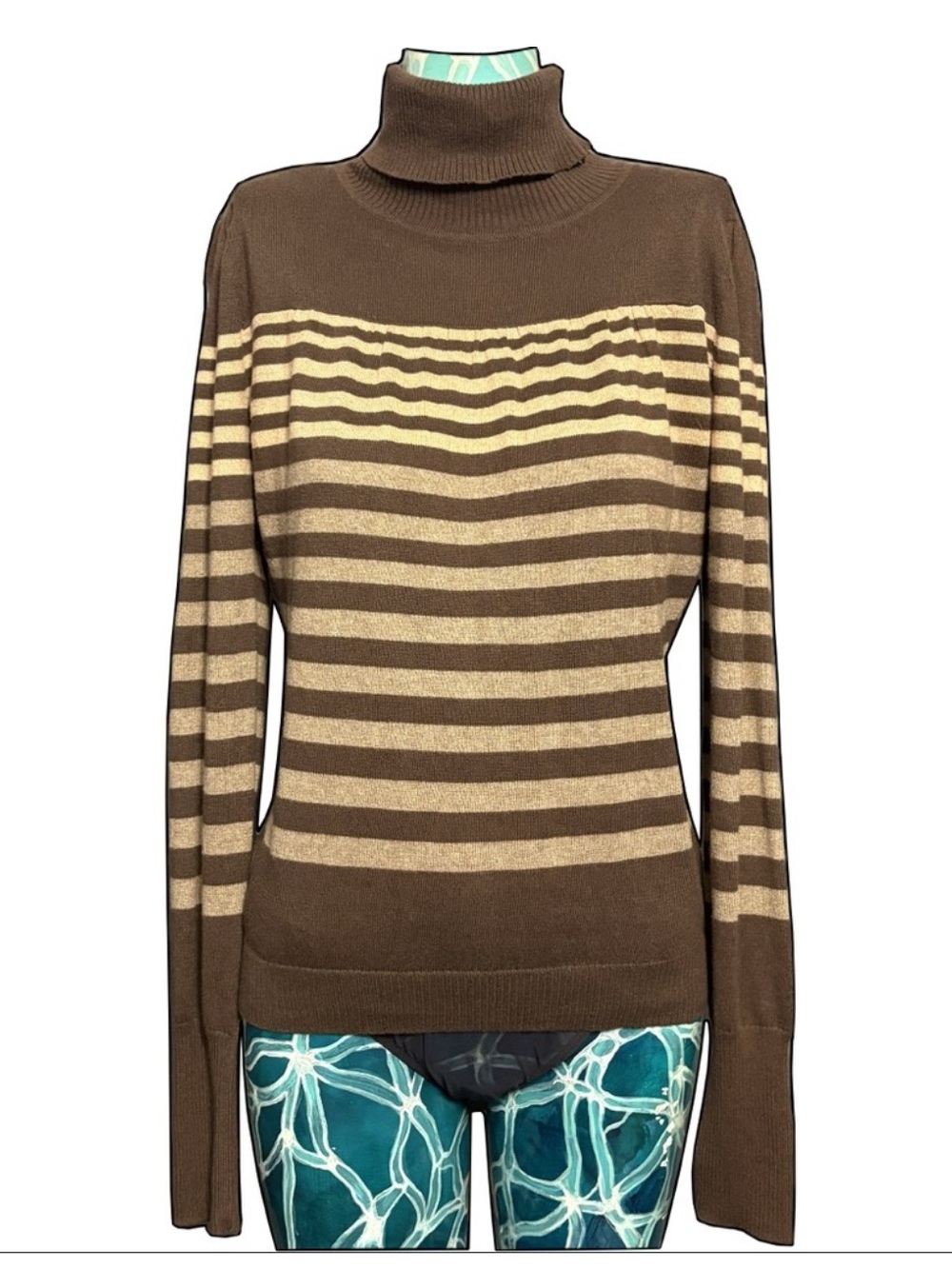 Striped Brown and Tan Turtleneck Sweater